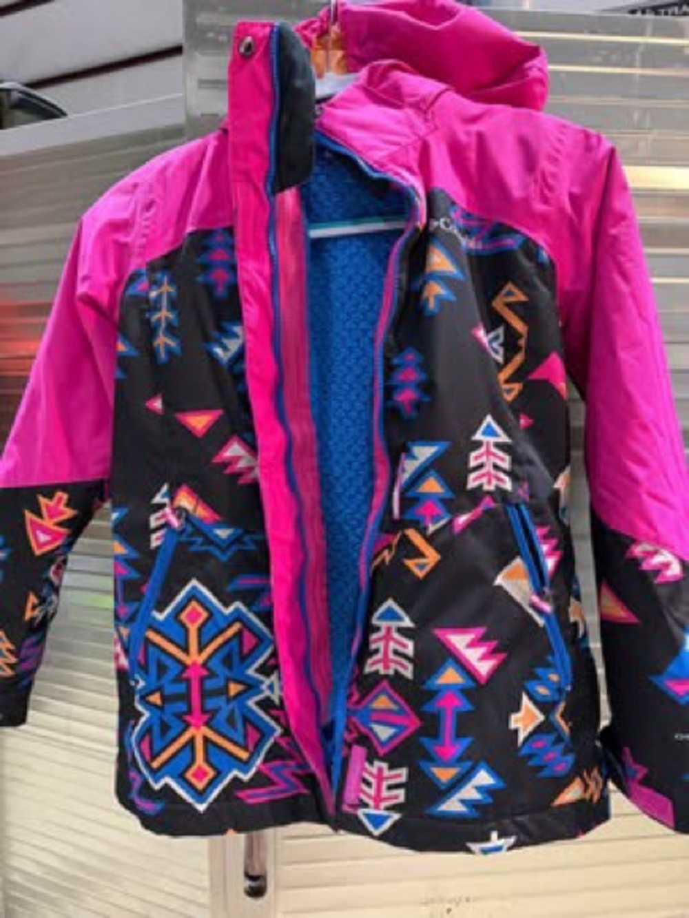 Girls' Pink & Black Patterned Ski Jacket